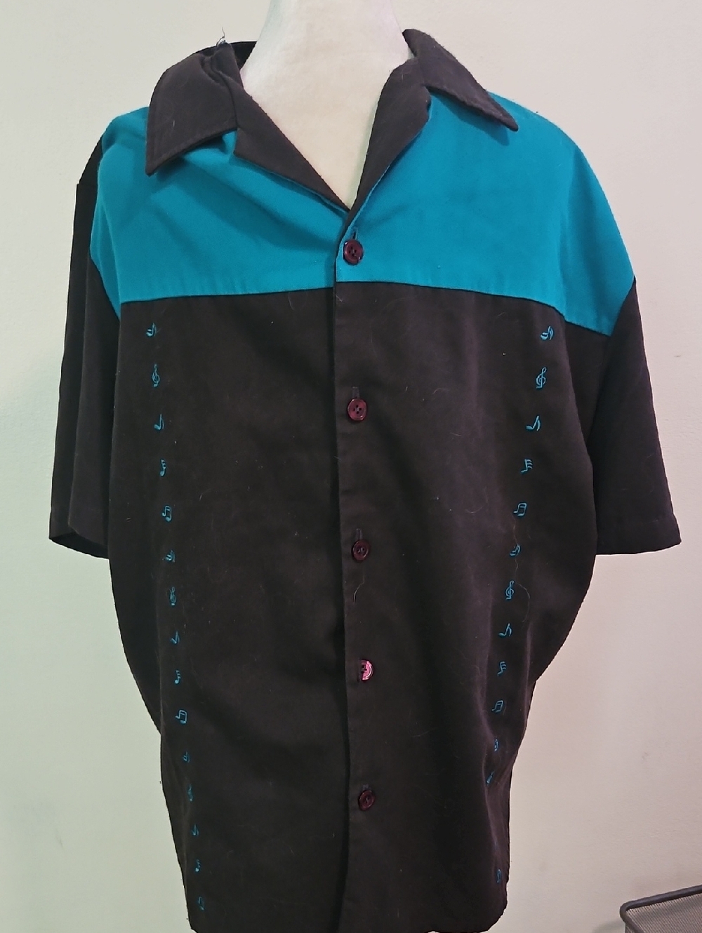 DaVinci Men's Bowling Shirt With Musical Notes L